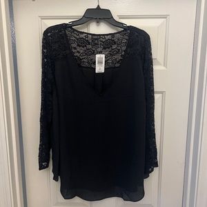 BRAND NEW with tags, V-neck chiffon blouse with lace long sleeves